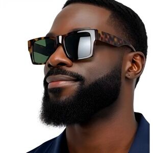 Fashion Stylish Trendy Sun Glasses‎ Men Tortoise Sunglasses Rectangle Square New